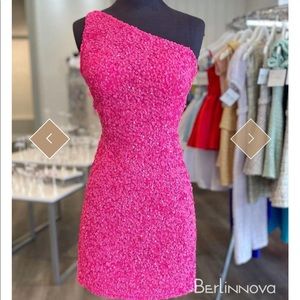 Glitter one shoulder rose pink dress